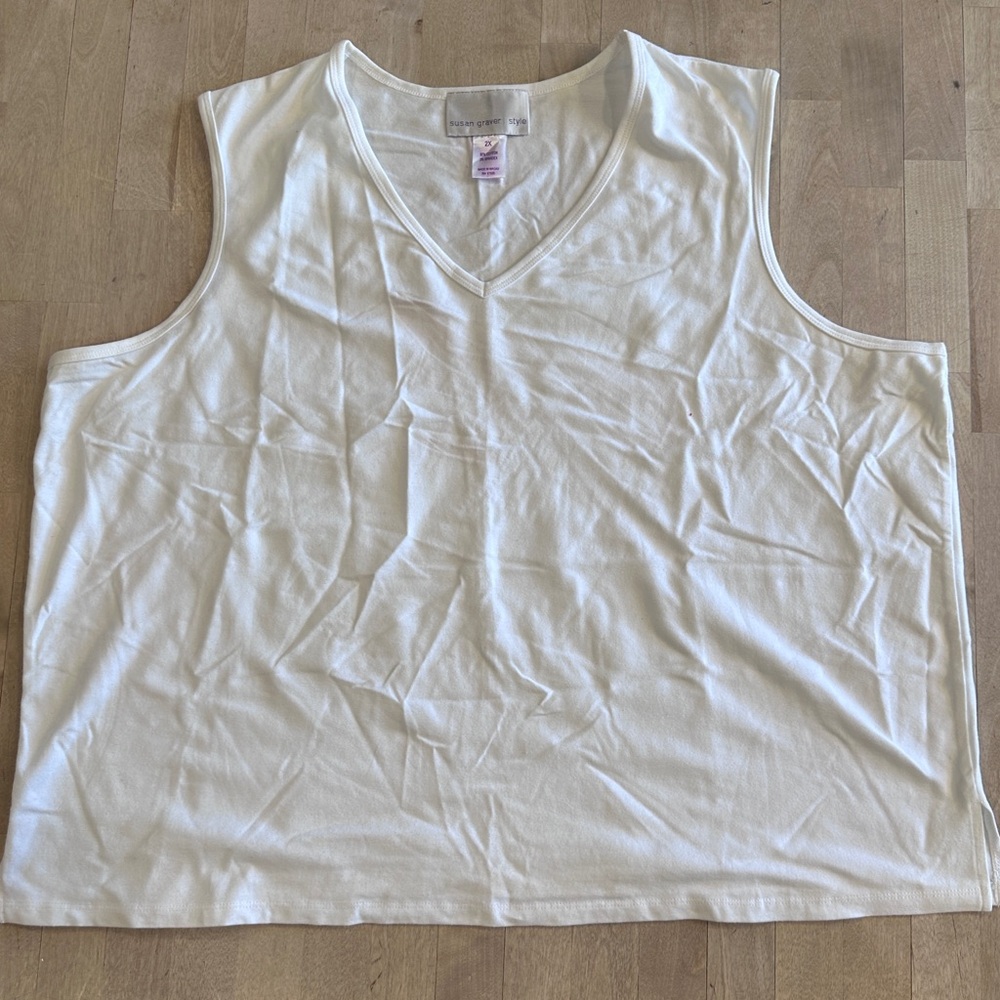 Susan Graver White V-Neck Tank Top